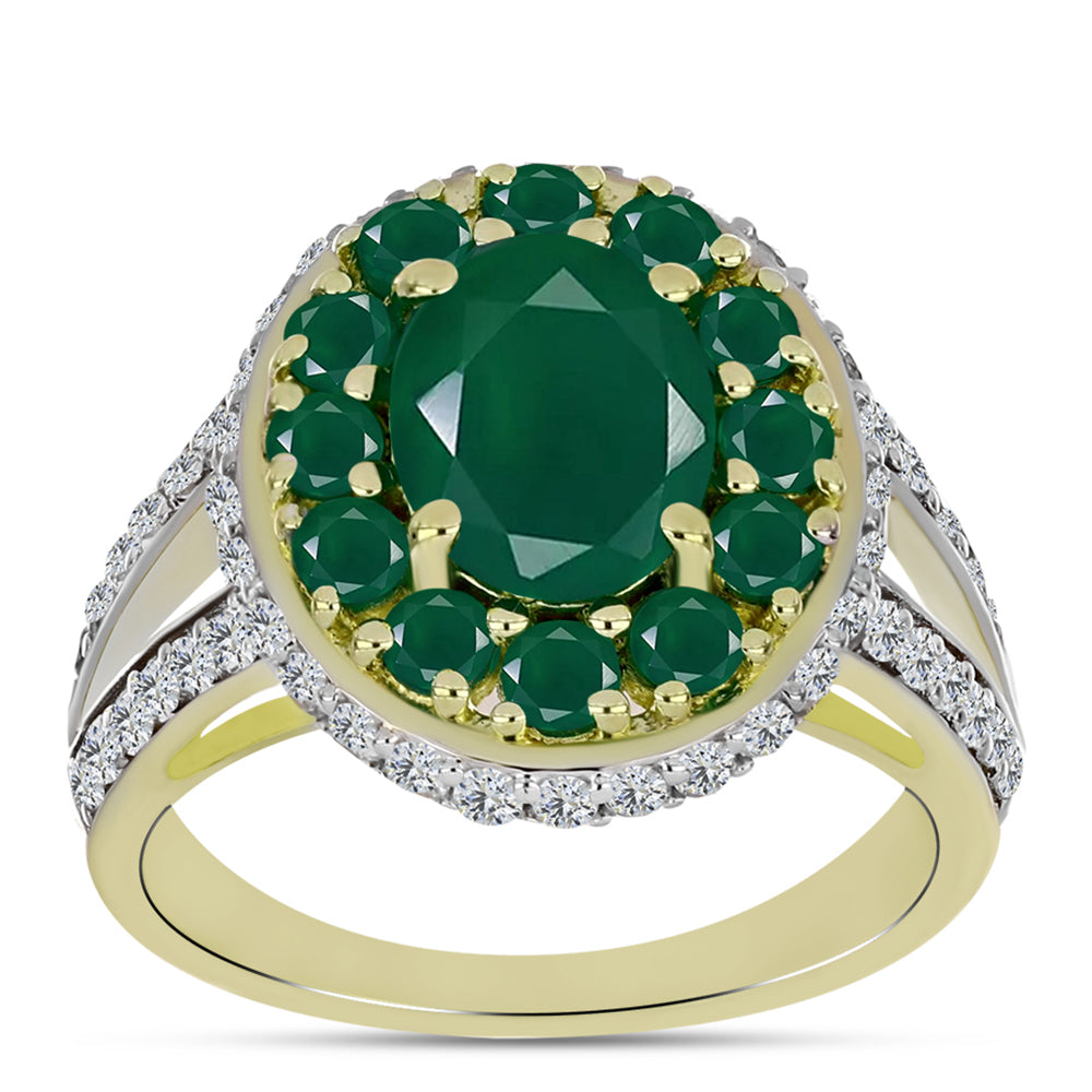 Inel din Argint 925 Placat cu Aur ( 4.46 grame ) cu Agat Verde și Topaz Alb 3.34 Carate 3 