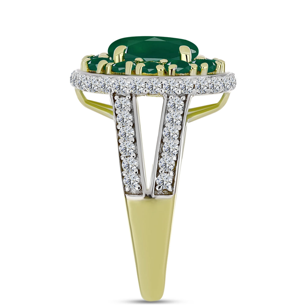 Inel din Argint 925 Placat cu Aur ( 4.46 grame ) cu Agat Verde și Topaz Alb 3.34 Carate 4 