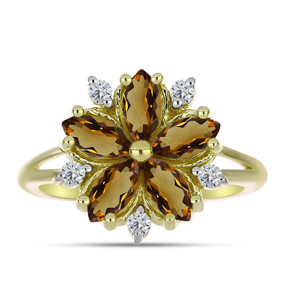 Inel din Argint 925 Placat cu Aur ( 2.82 grame ) cu Cuarț Coniac și Topaz Alb 1.38 Carate 1 