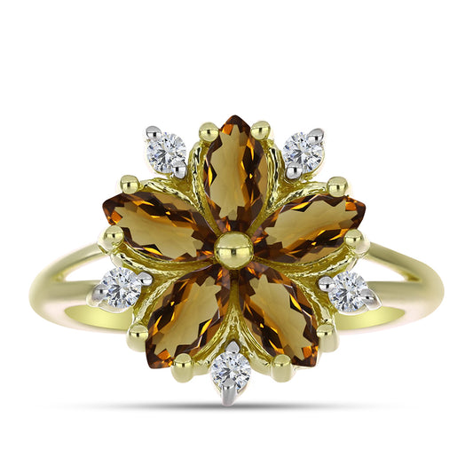 Inel din Argint 925 Placat cu Aur ( 2.82 grame ) cu Cuarț Coniac și Topaz Alb 1.38 Carate