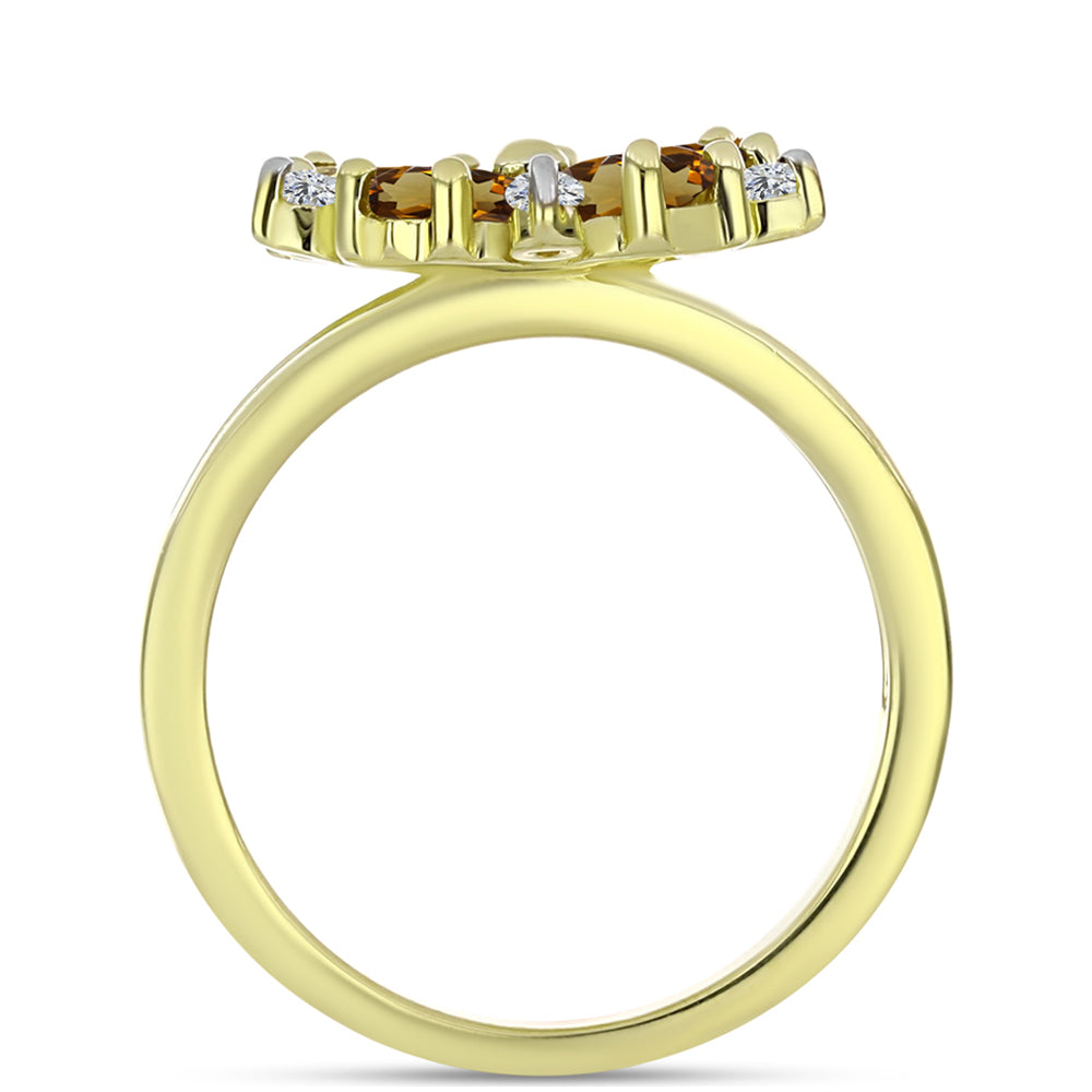 Inel din Argint 925 Placat cu Aur ( 2.82 grame ) cu Cuarț Coniac și Topaz Alb 1.38 Carate 2 