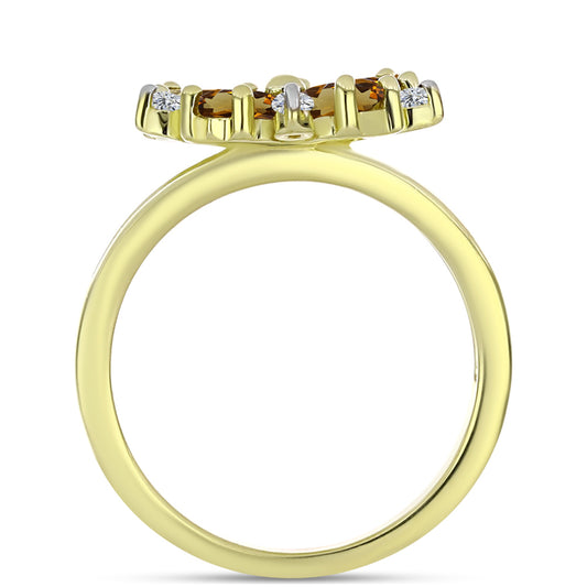 Inel din Argint 925 Placat cu Aur ( 2.82 grame ) cu Cuarț Coniac și Topaz Alb 1.38 Carate