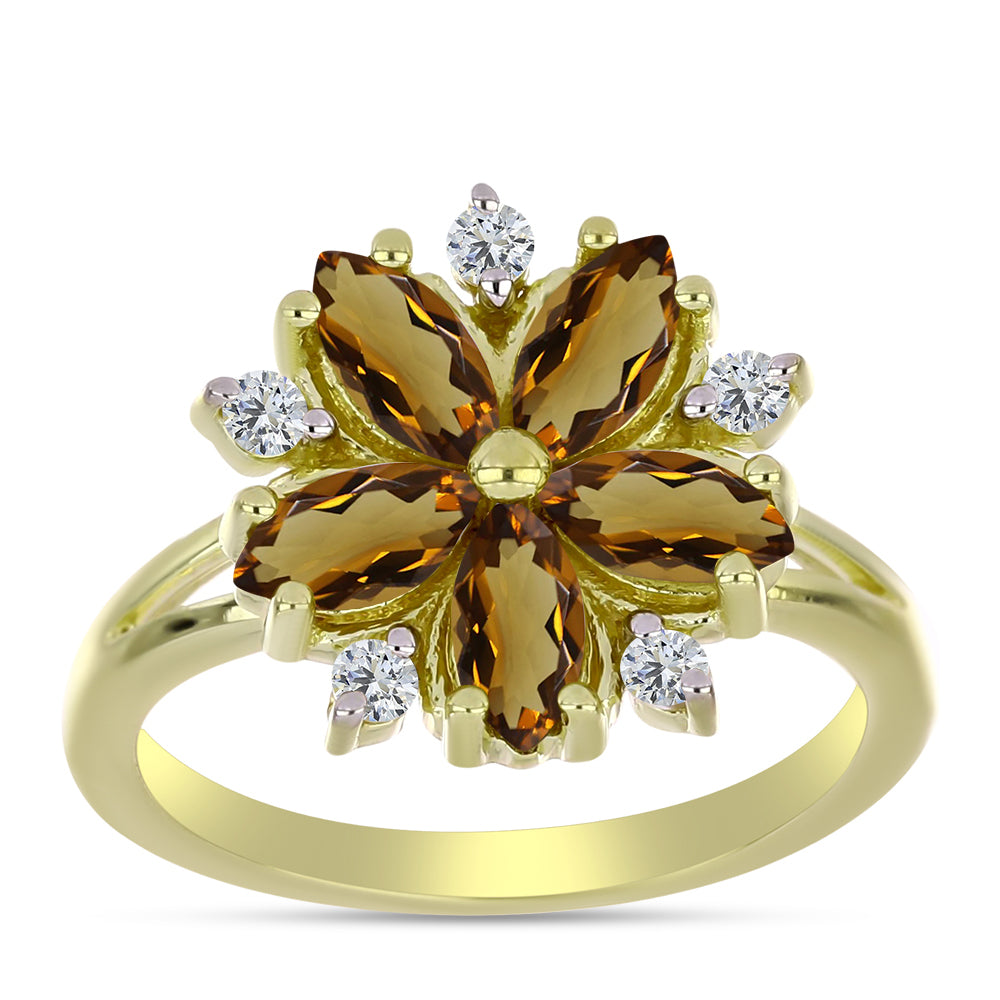 Inel din Argint 925 Placat cu Aur ( 2.82 grame ) cu Cuarț Coniac și Topaz Alb 1.38 Carate 3 
