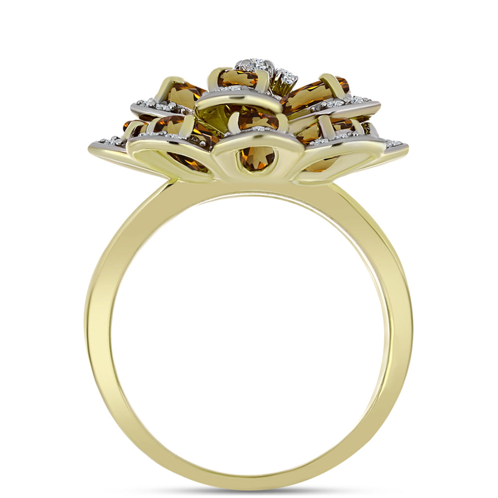 Inel din Argint 925 Placat cu Aur ( 7.64 grame ) cu Cuarț Coniac și Topaz Alb 5.9 Carate 2 