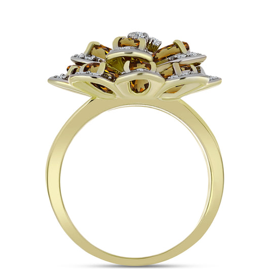 Inel din Argint 925 Placat cu Aur ( 7.64 grame ) cu Cuarț Coniac și Topaz Alb 5.9 Carate