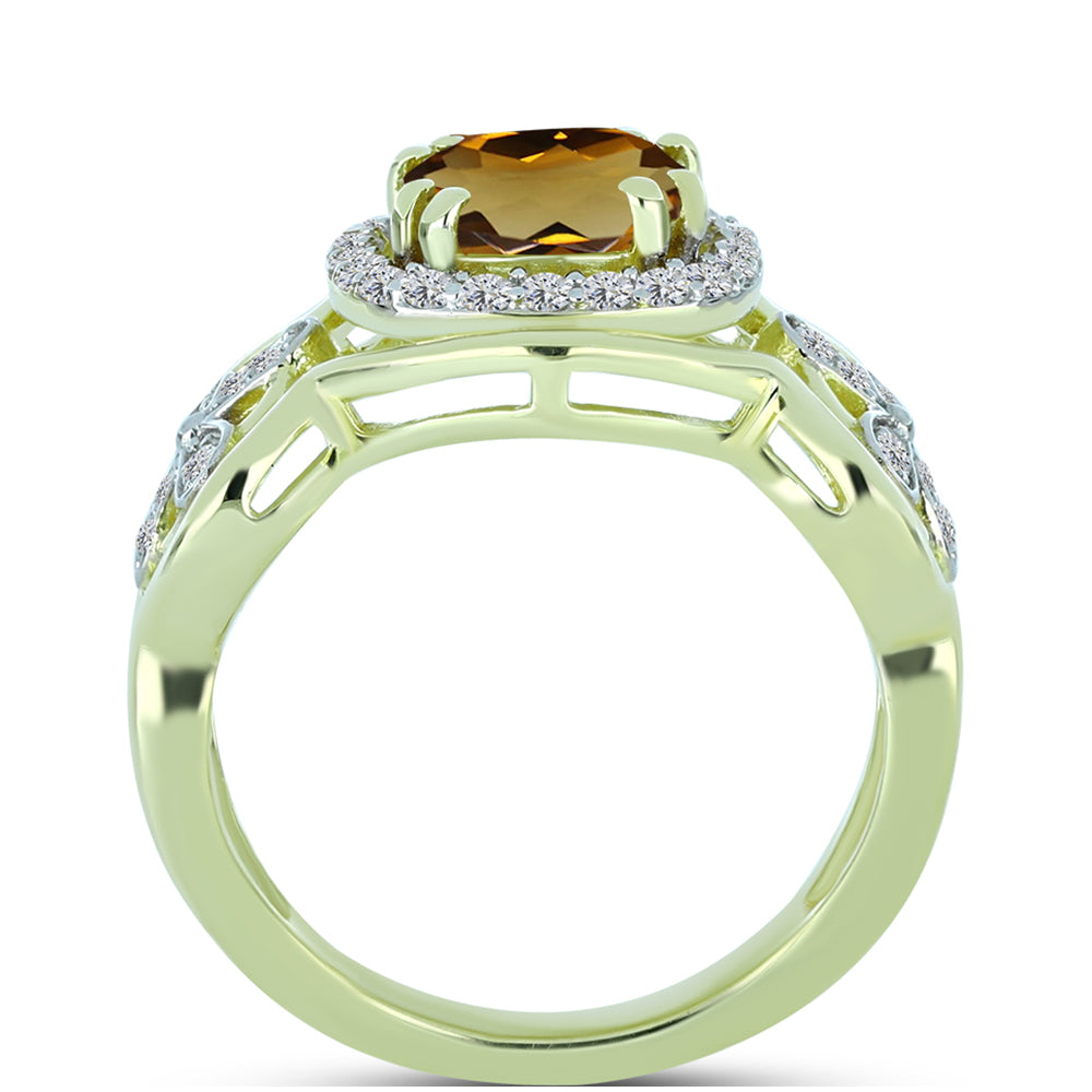 Inel din Argint 925 Placat cu Aur ( 4.22 grame ) cu Cuarț Coniac și Topaz Alb 1.74 Carate 2 