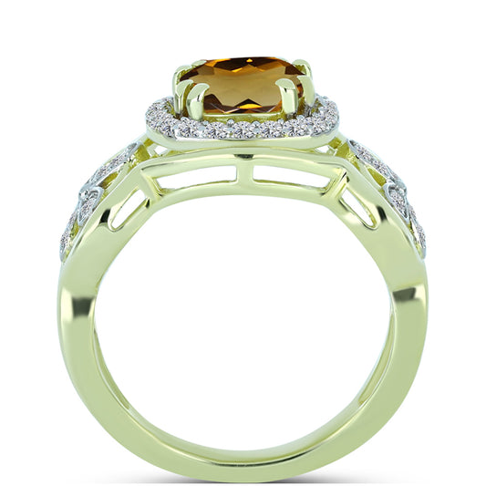 Inel din Argint 925 Placat cu Aur ( 4.22 grame ) cu Cuarț Coniac și Topaz Alb 1.74 Carate