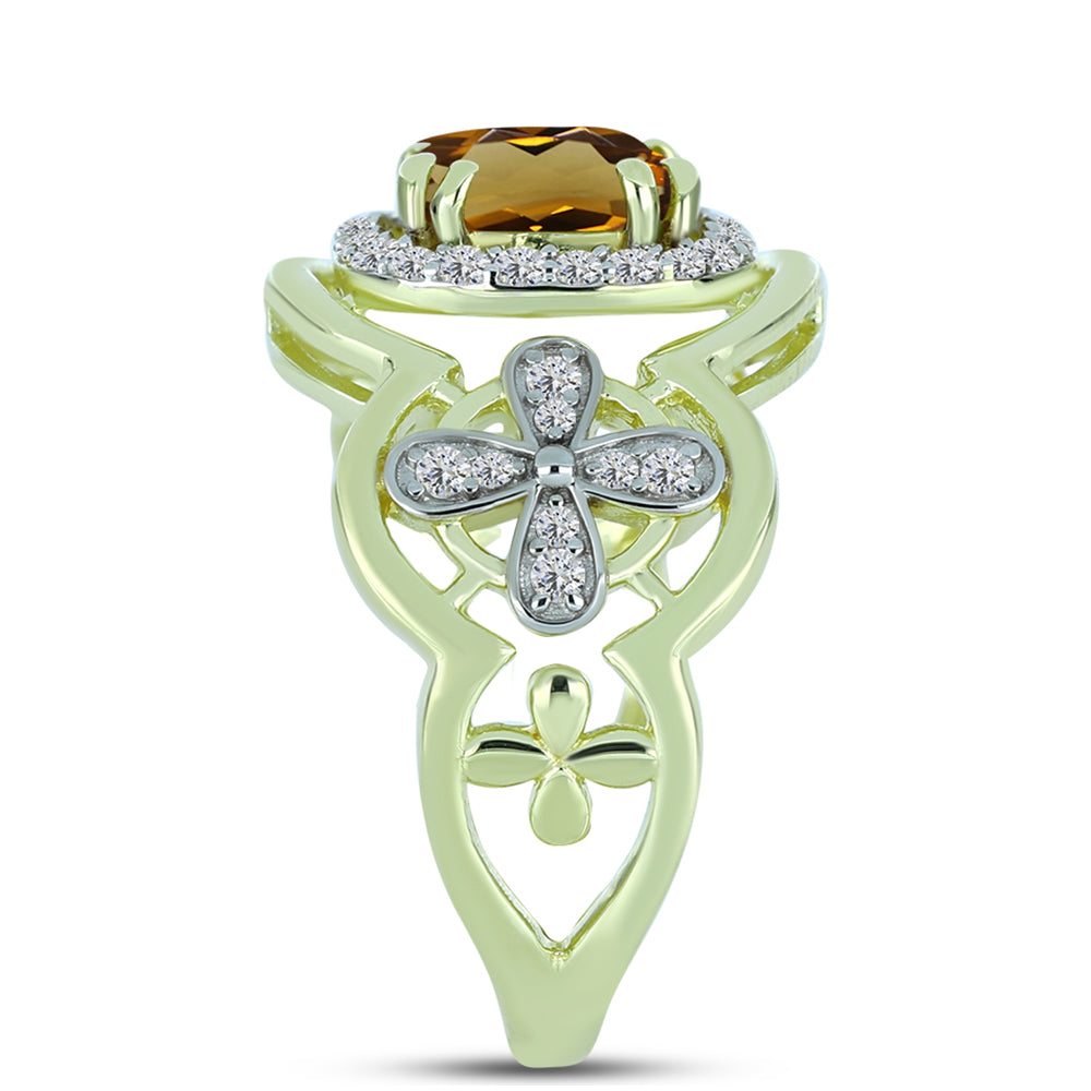 Inel din Argint 925 Placat cu Aur ( 4.22 grame ) cu Cuarț Coniac și Topaz Alb 1.74 Carate 4 