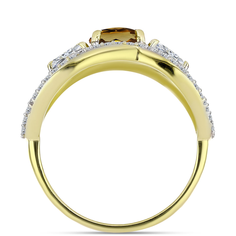 Inel din Argint 925 Placat cu Aur ( 3.74 grame ) cu Cuarț Coniac și Topaz Alb 2.97 Carate