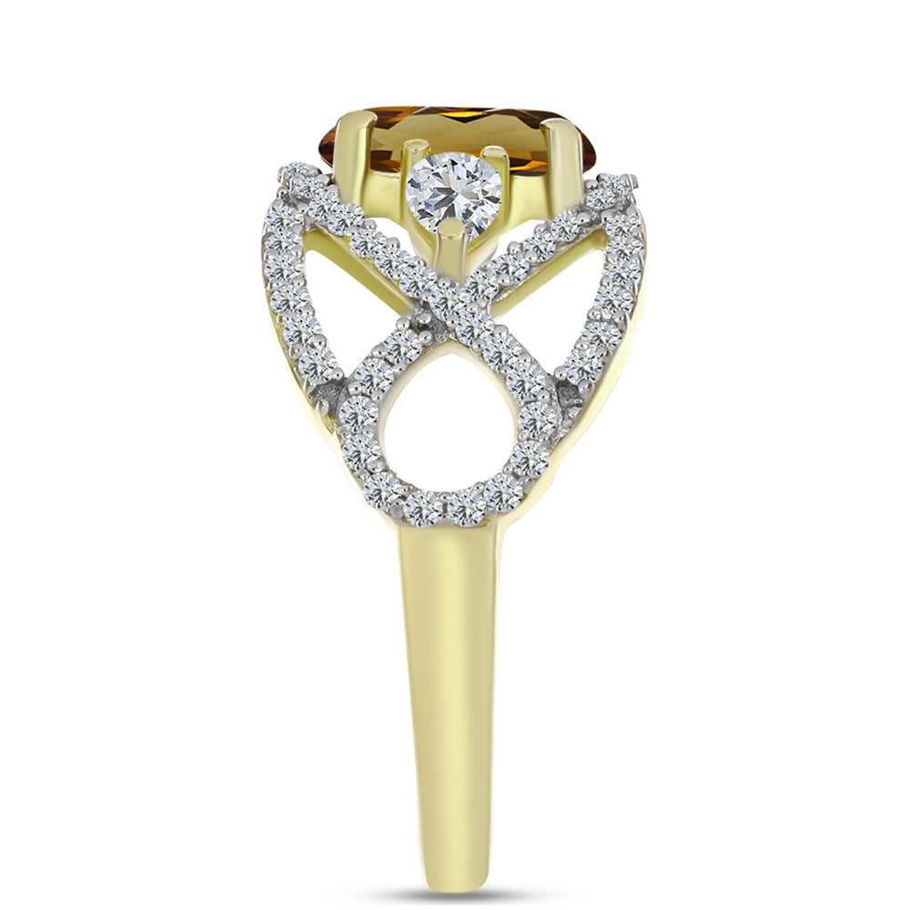 Inel din Argint 925 Placat cu Aur ( 3.74 grame ) cu Cuarț Coniac și Topaz Alb 2.97 Carate 4 