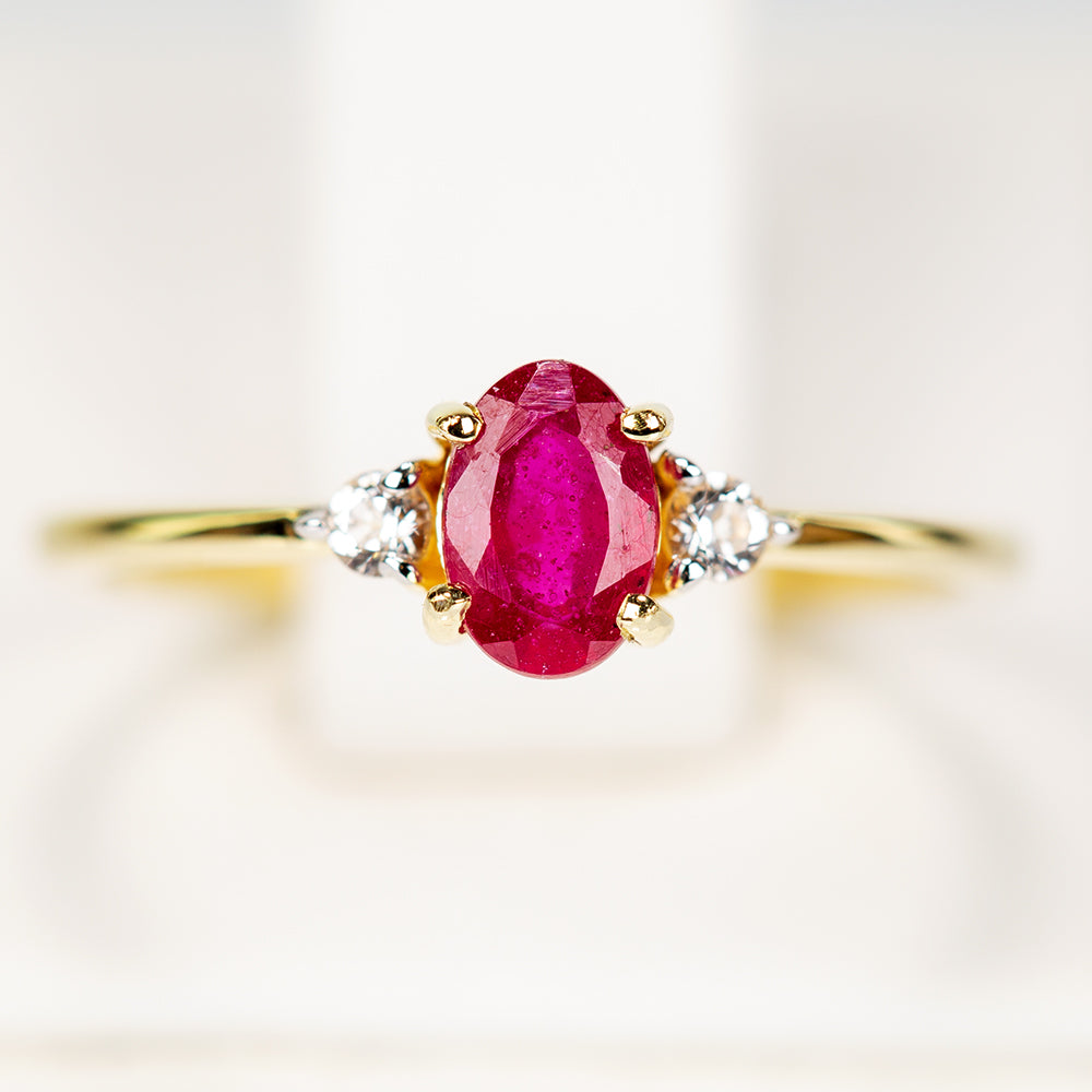 Inel din Argint 925 Placat cu Aur ( 1.35 grame ) cu Rubin Malagasy și Topaz Alb 0.7 Carate