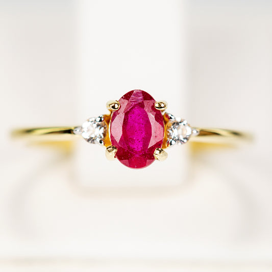 Inel din Argint 925 Placat cu Aur ( 1.35 grame ) cu Rubin Malagasy și Topaz Alb 0.7 Carate