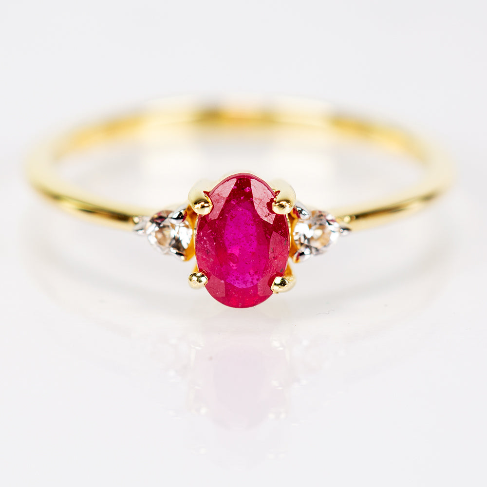 Inel din Argint 925 Placat cu Aur ( 1.35 grame ) cu Rubin Malagasy și Topaz Alb 0.7 Carate 1 