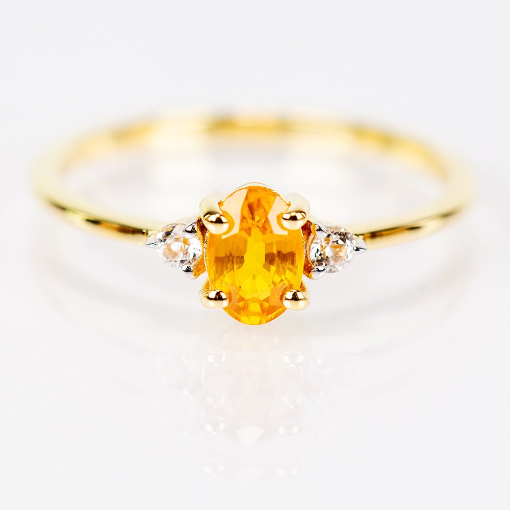Inel din Argint 925 Placat cu Aur ( 1.35 grame ) cu Safir Rosebery Galben și Topaz Alb 0.68 Carate 1 