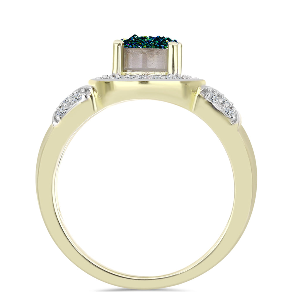 Inel din Argint 925 Placat cu Aur ( 3.56 grame ) cu Drusy Verde și Topaz Alb 1.6 Carate 2 