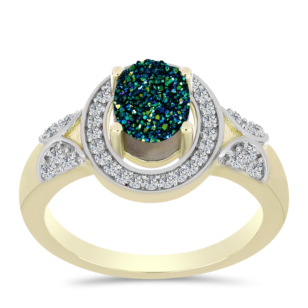 Inel din Argint 925 Placat cu Aur ( 3.56 grame ) cu Drusy Verde și Topaz Alb 1.6 Carate 3 