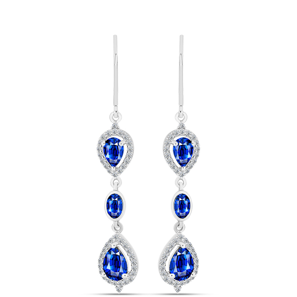 Cercei din Argint 925 ( 3.49 grame ) cu Safir Albastru Australian și Topaz Alb 4.51 Carate