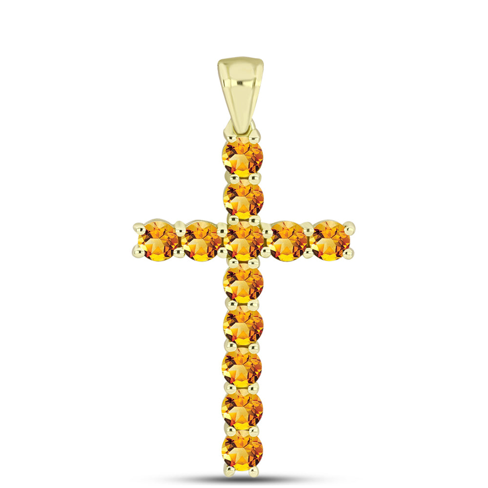 Cruce Pandantiv din Argint 925 Placat cu Aur ( 3.5 grame ) cu Citrin Rio Golden 2.89 Carate 1 