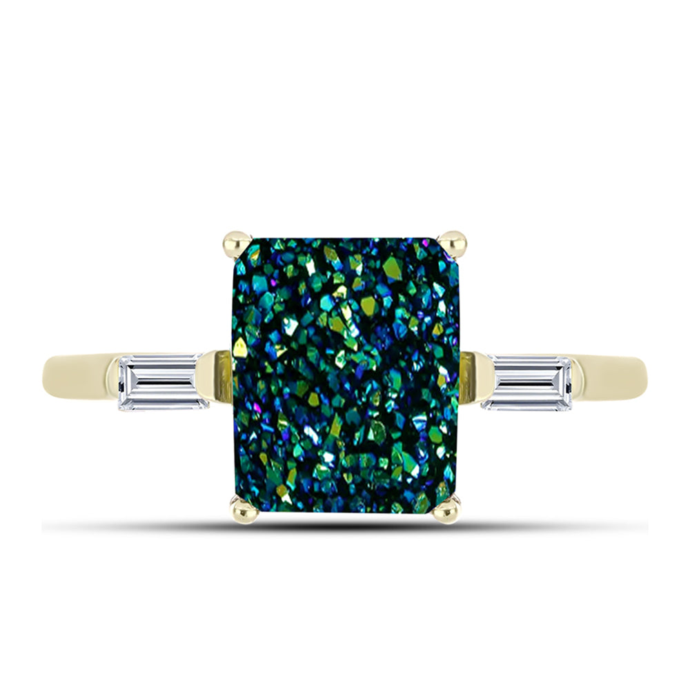 Inel din Argint 925 Placat cu Aur ( 2.41 grame ) cu Drusy Verde și Topaz Alb 3.61 Carate