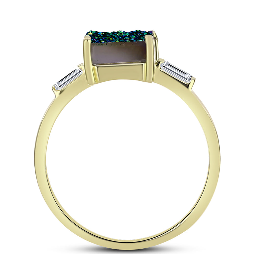 Inel din Argint 925 Placat cu Aur ( 2.41 grame ) cu Drusy Verde și Topaz Alb 3.61 Carate 2 