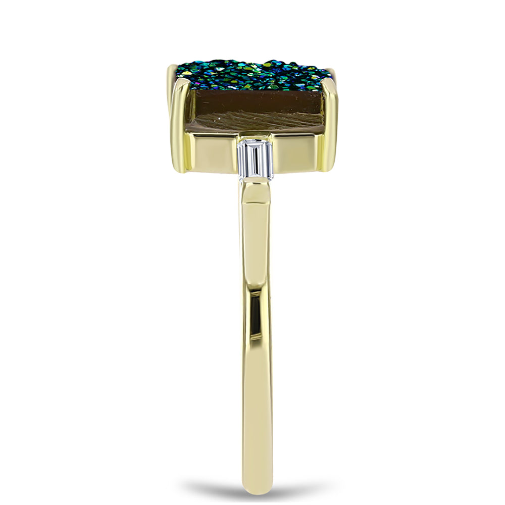 Inel din Argint 925 Placat cu Aur ( 2.41 grame ) cu Drusy Verde și Topaz Alb 3.61 Carate