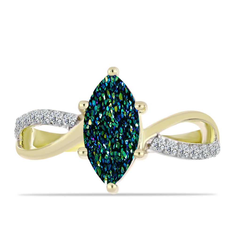 Inel din Argint 925 Placat cu Aur ( 2.59 grame ) cu Drusy Verde și Topaz Alb 2.11 Carate 1 