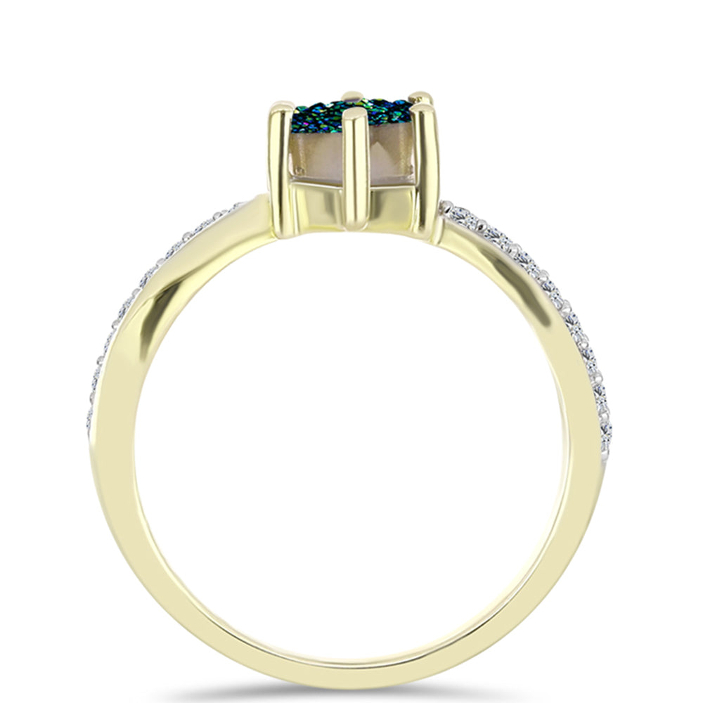 Inel din Argint 925 Placat cu Aur ( 2.59 grame ) cu Drusy Verde și Topaz Alb 2.11 Carate