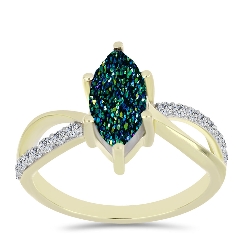 Inel din Argint 925 Placat cu Aur ( 2.59 grame ) cu Drusy Verde și Topaz Alb 2.11 Carate