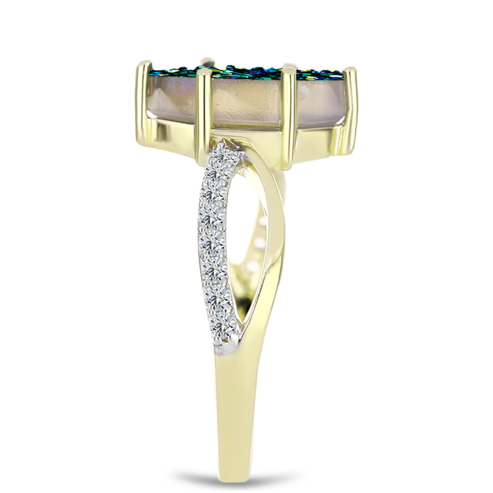 Inel din Argint 925 Placat cu Aur ( 2.59 grame ) cu Drusy Verde și Topaz Alb 2.11 Carate 4 