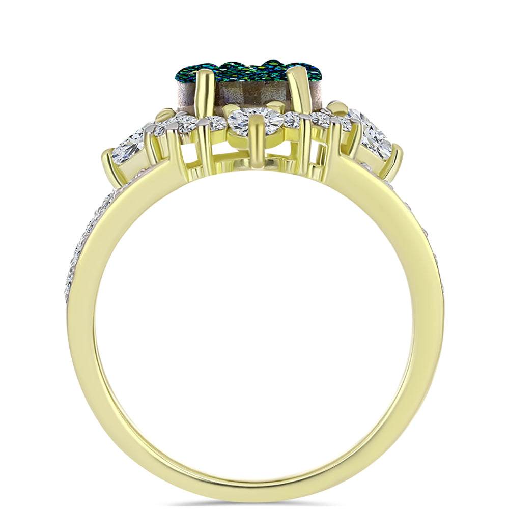 Inel din Argint 925 Placat cu Aur ( 3.67 grame ) cu Drusy Verde și Topaz Alb 4.13 Carate 2 