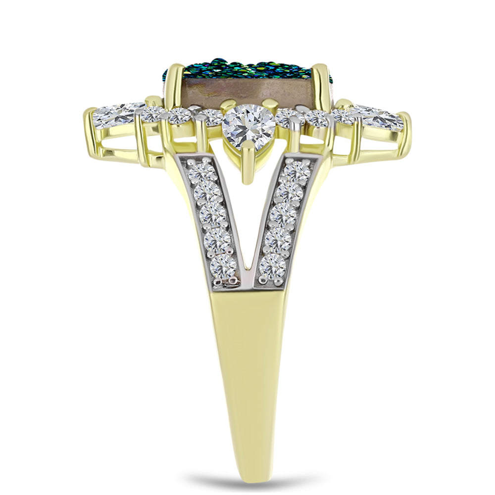Inel din Argint 925 Placat cu Aur ( 3.67 grame ) cu Drusy Verde și Topaz Alb 4.13 Carate 4 