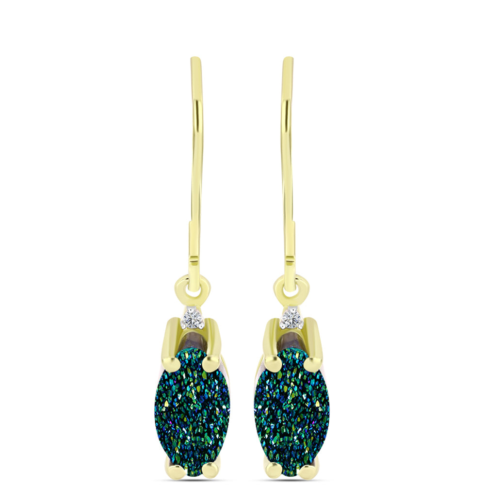 Cercei din Argint 925 Placat cu Aur ( 1.74 grame ) cu Drusy Verde și Topaz Alb 2.38 Carate
