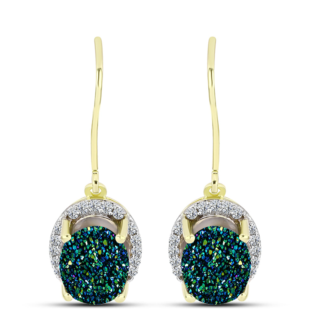 Cercei din Argint 925 Placat cu Aur ( 2.56 grame ) cu Drusy Verde și Topaz Alb 4.07 Carate 1 