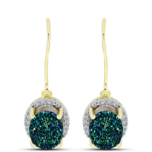 Cercei din Argint 925 Placat cu Aur ( 2.56 grame ) cu Drusy Verde și Topaz Alb 4.07 Carate