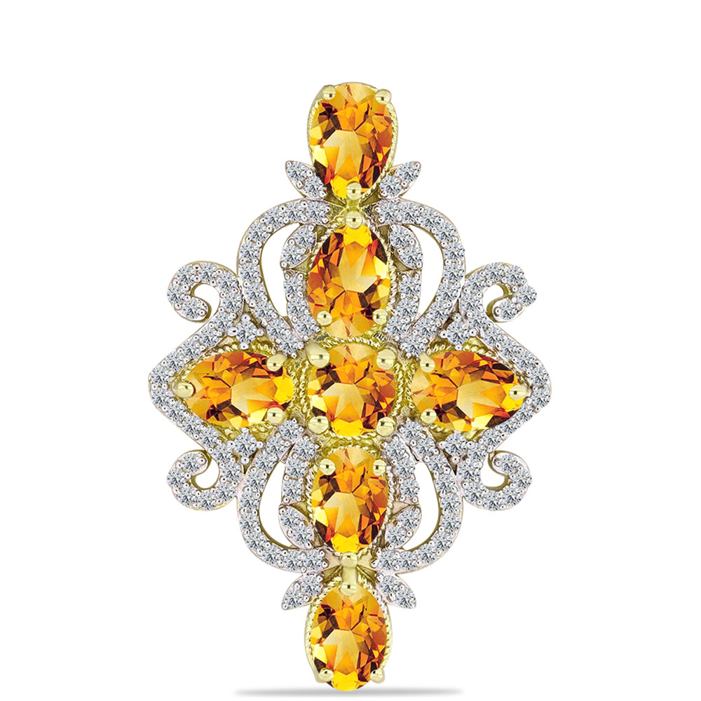 Pandantiv din Argint 925 Placat cu Aur ( 3.74 grame ) cu Citrin Rio Golden și Topaz Alb 3.52 Carate 1 