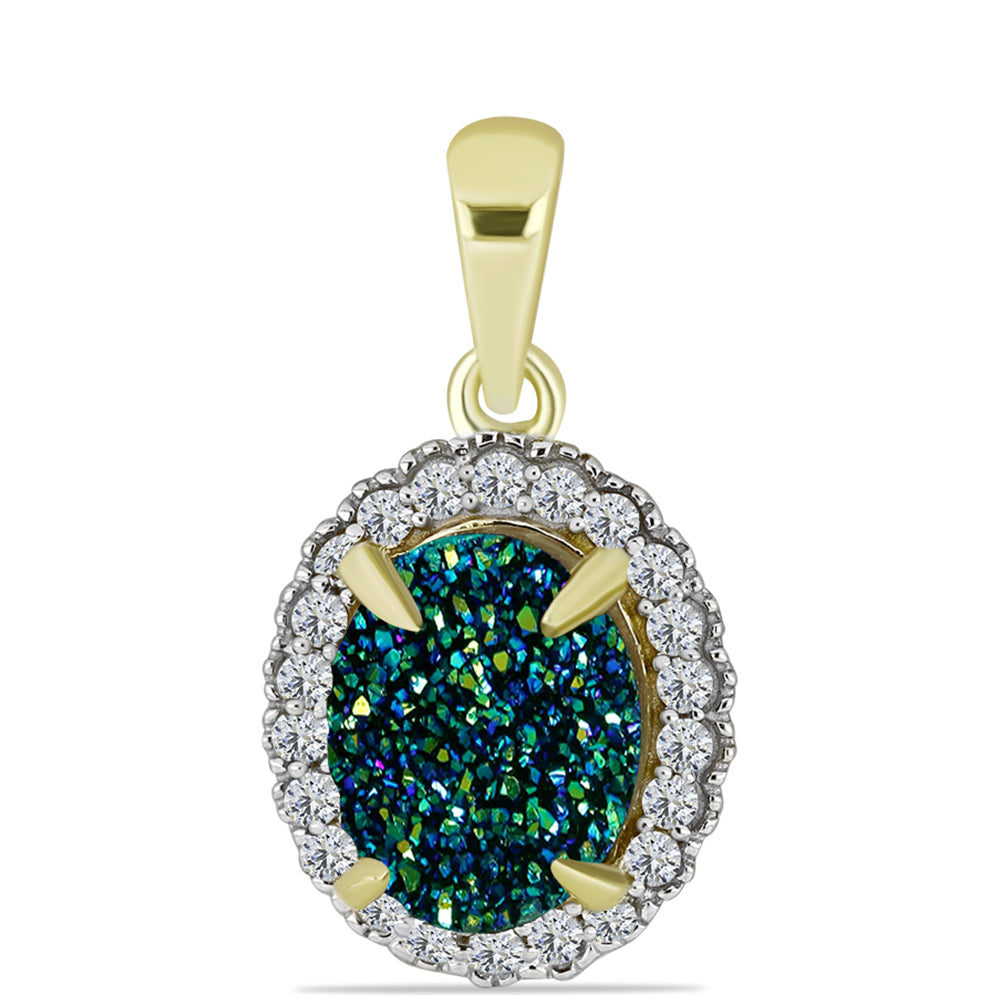 Pandantiv din Argint 925 Placat cu Aur ( 1.18 grame ) cu Drusy Verde și Topaz Alb 2.09 Carate 1 