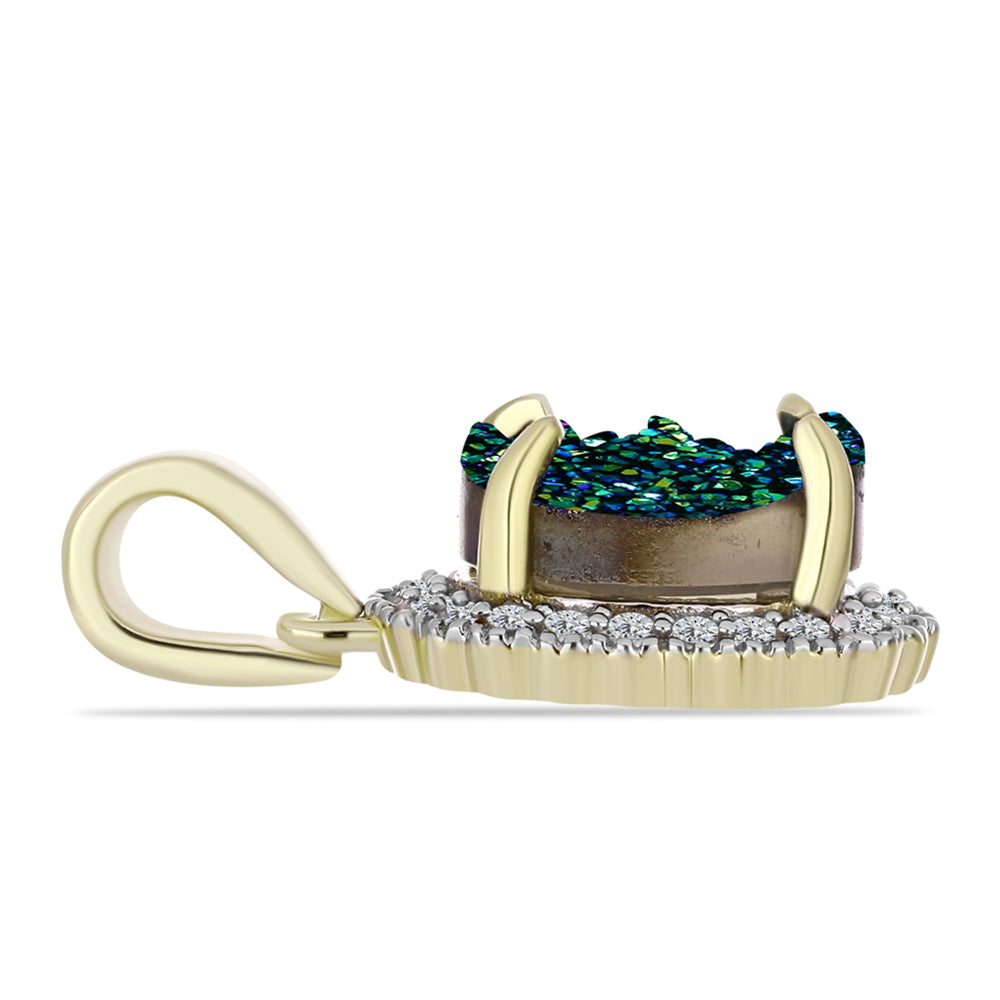 Pandantiv din Argint 925 Placat cu Aur ( 1.18 grame ) cu Drusy Verde și Topaz Alb 2.09 Carate