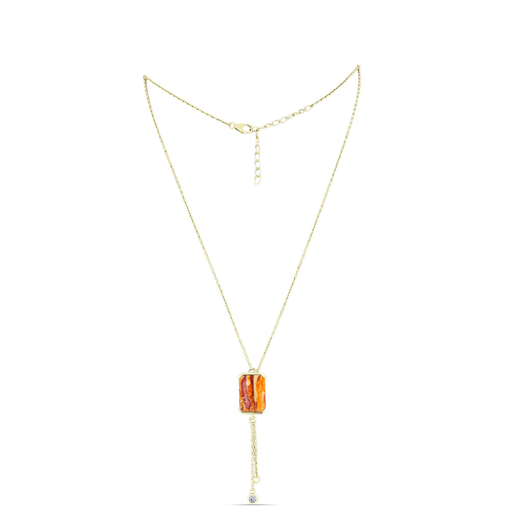Colier din Argint 925 Placat cu Aur ( 5.38 grame ) cu Jaspul "Lion's Paw" și Topaz Alb 6.74 Carate