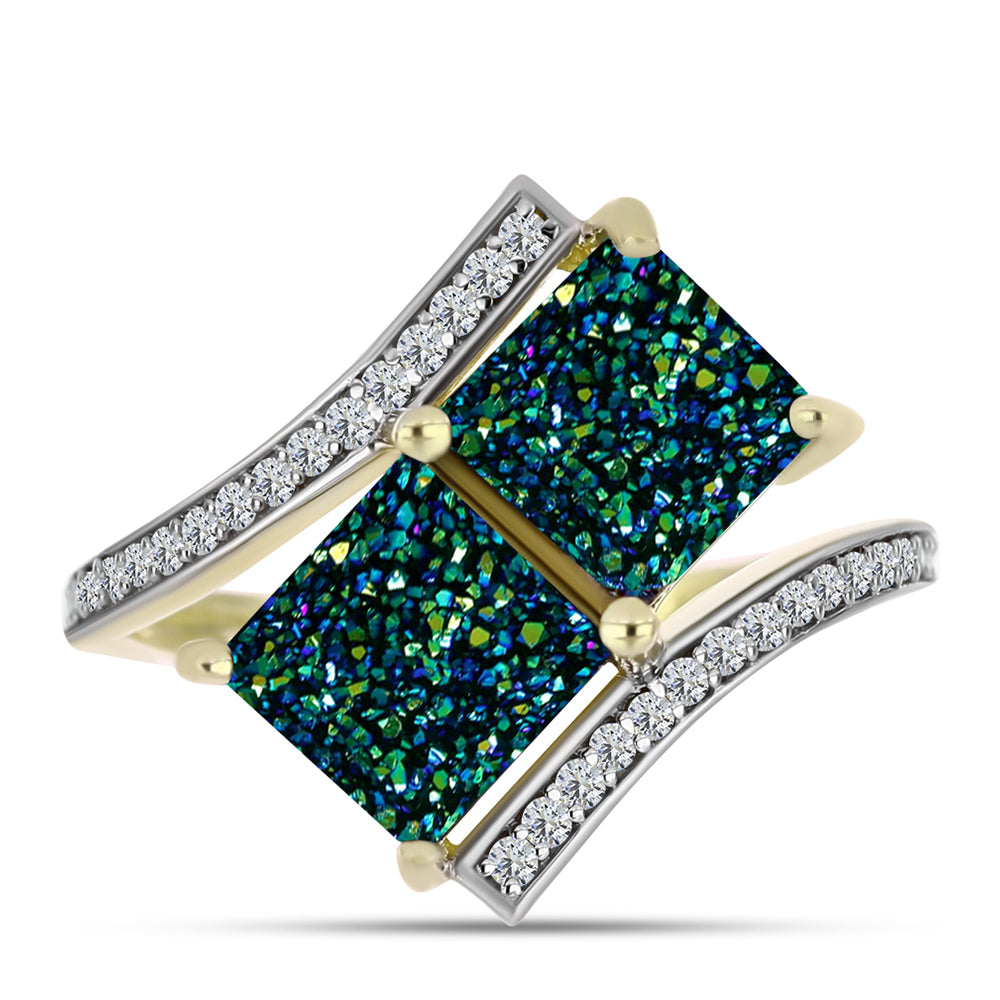 Inel din Argint 925 Placat cu Aur ( 3.04 grame ) cu Drusy Verde și Topaz Alb 3.85 Carate 1 