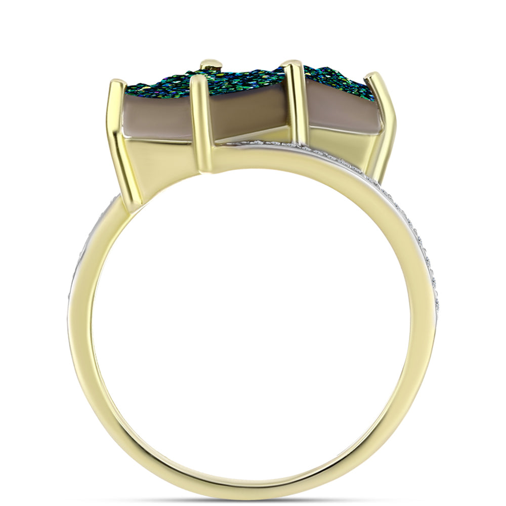 Inel din Argint 925 Placat cu Aur ( 3.04 grame ) cu Drusy Verde și Topaz Alb 3.85 Carate
