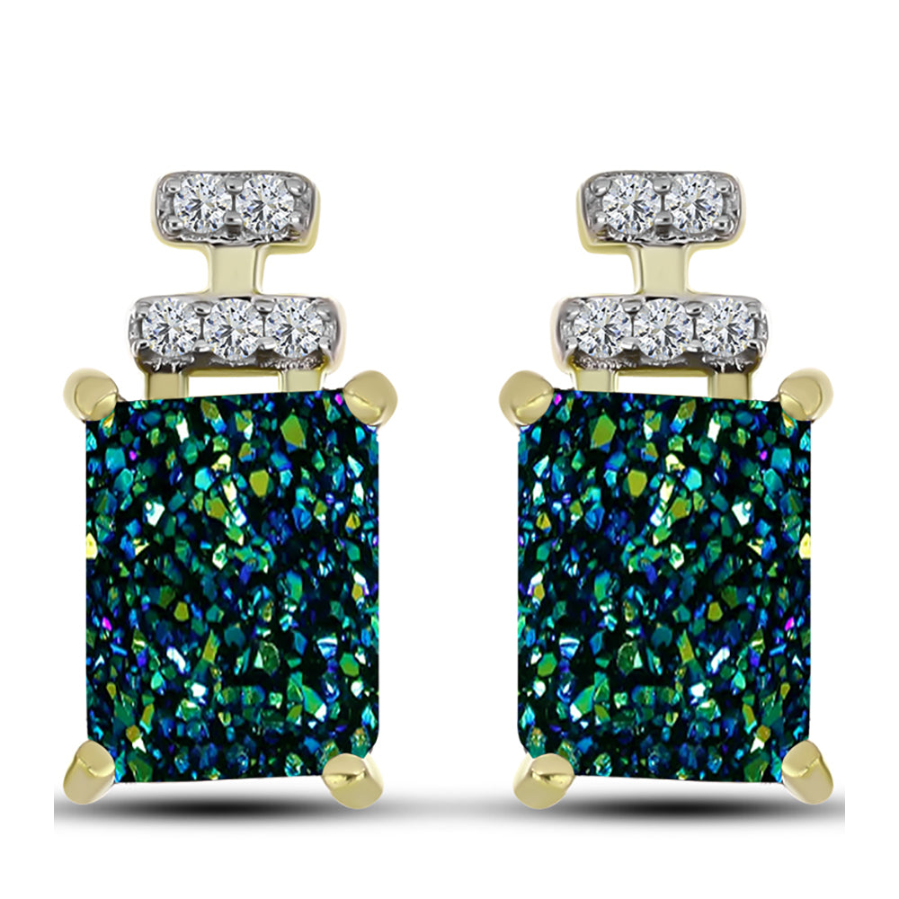 Cercei din Argint 925 Placat cu Aur ( 2.66 grame ) cu Drusy Verde și Topaz Alb 3.25 Carate