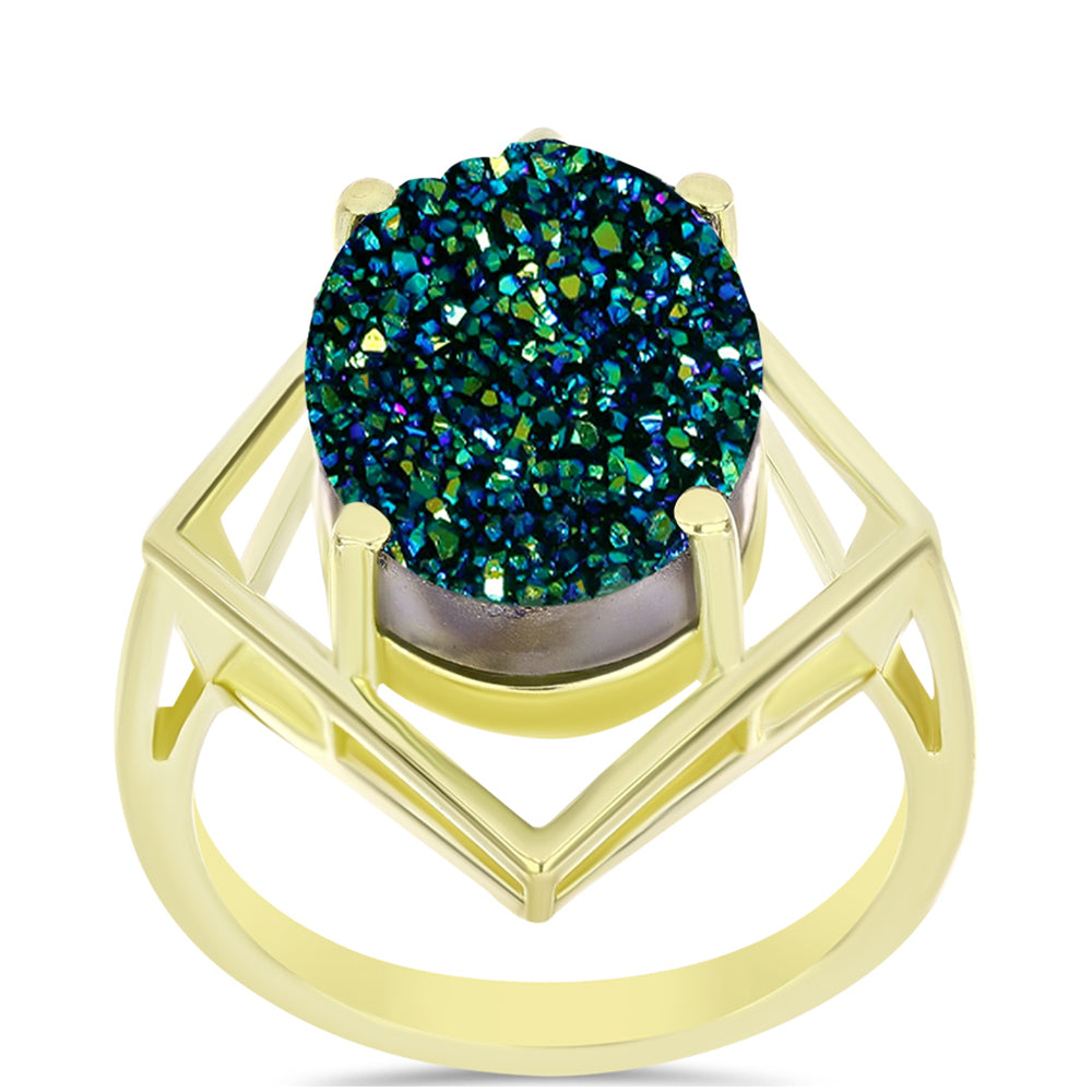 Inel din Argint 925 Placat cu Aur ( 4.06 grame ) cu Drusy Verde 9.27 Carate