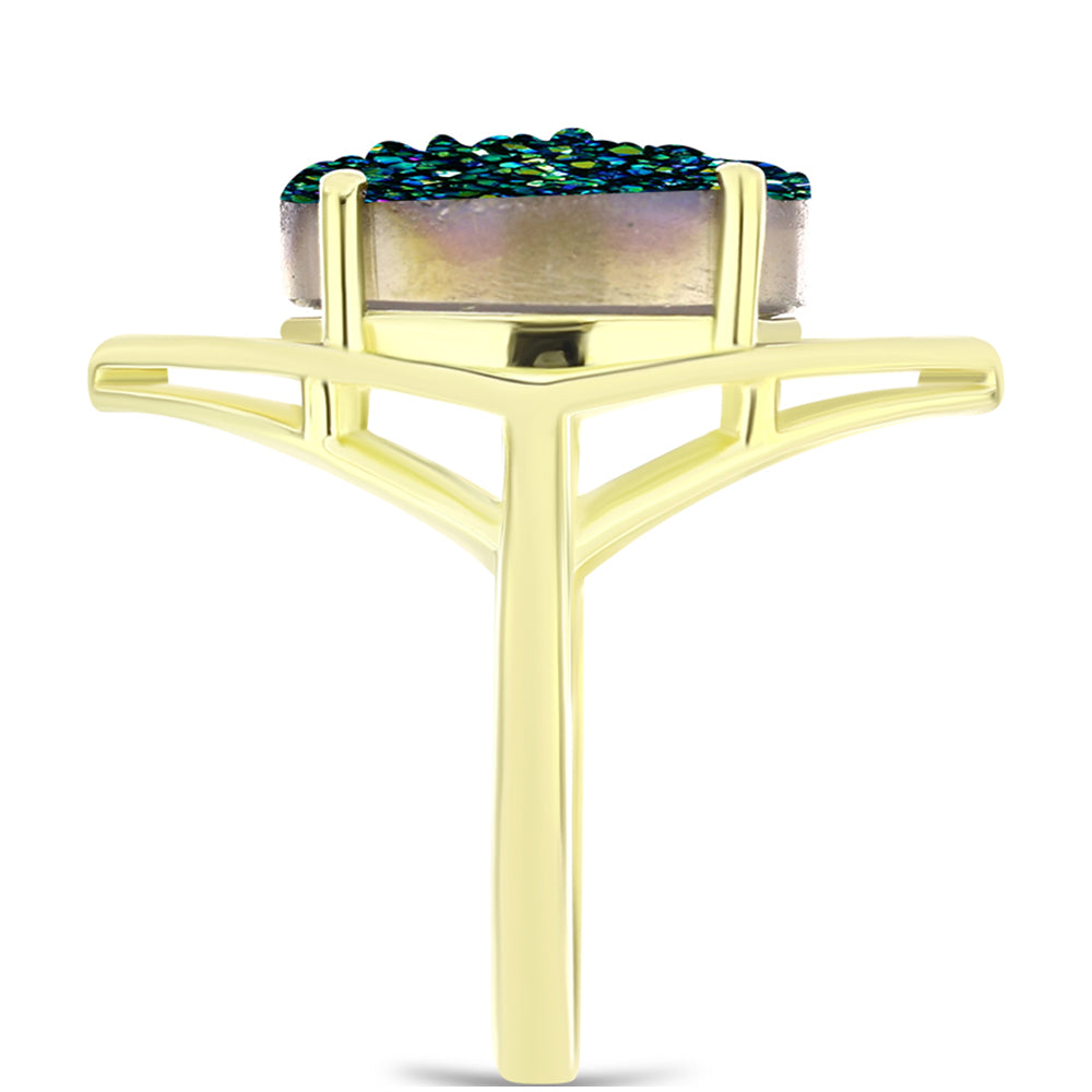 Inel din Argint 925 Placat cu Aur ( 4.06 grame ) cu Drusy Verde 9.27 Carate 4 