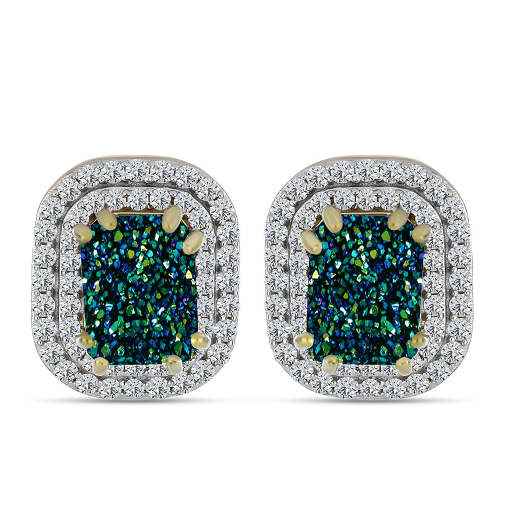 Cercei din Argint 925 Placat cu Aur ( 3.98 grame ) cu Drusy Verde și Topaz Alb 4 Carate