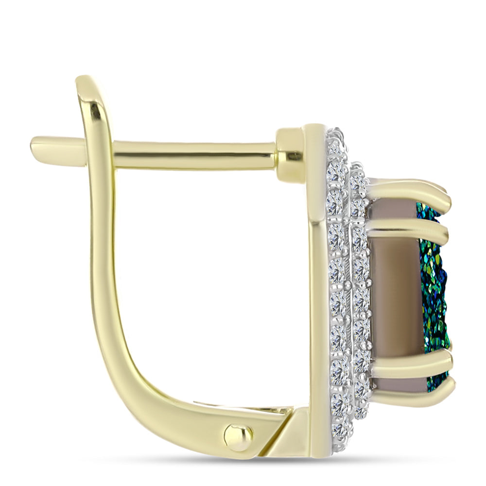 Cercei din Argint 925 Placat cu Aur ( 3.98 grame ) cu Drusy Verde și Topaz Alb 4 Carate 2 