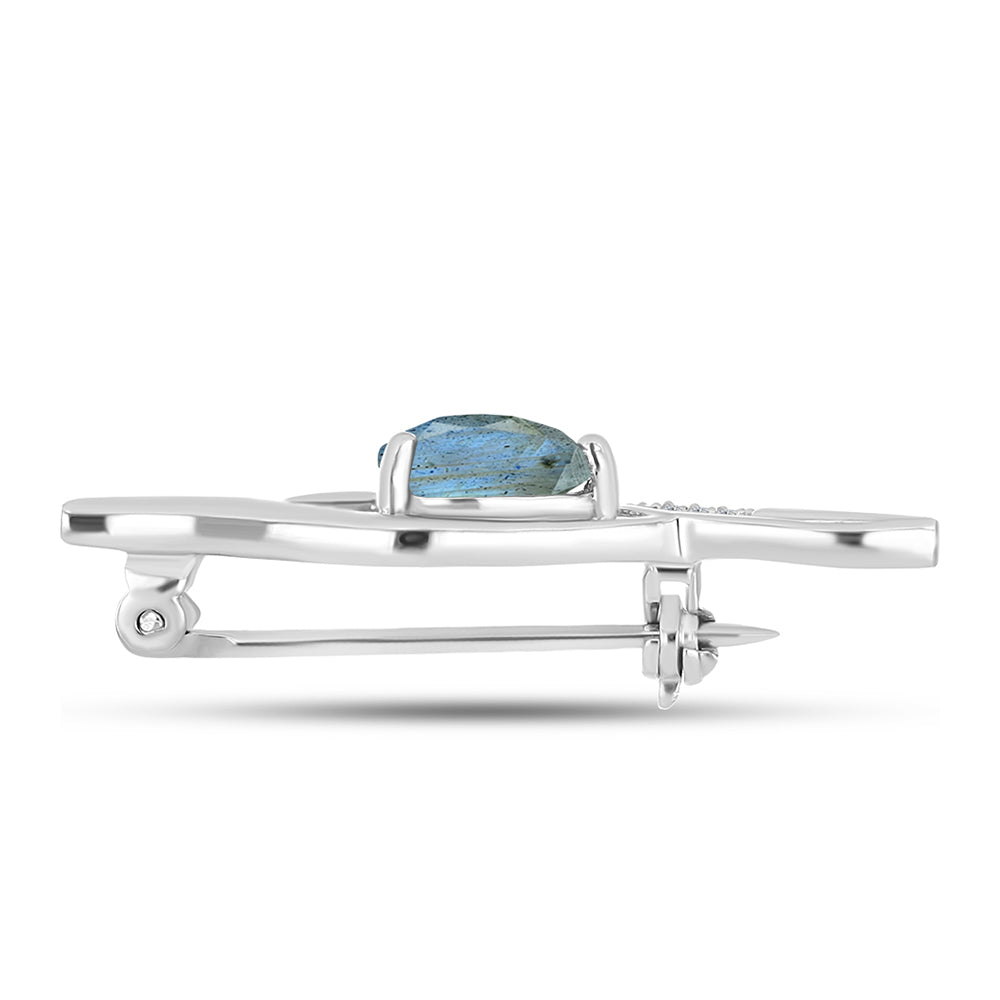 Broşă din Argint 925 ( 3.07 grame ) cu Labradorit și Topaz Alb 1.19 Carate 2 