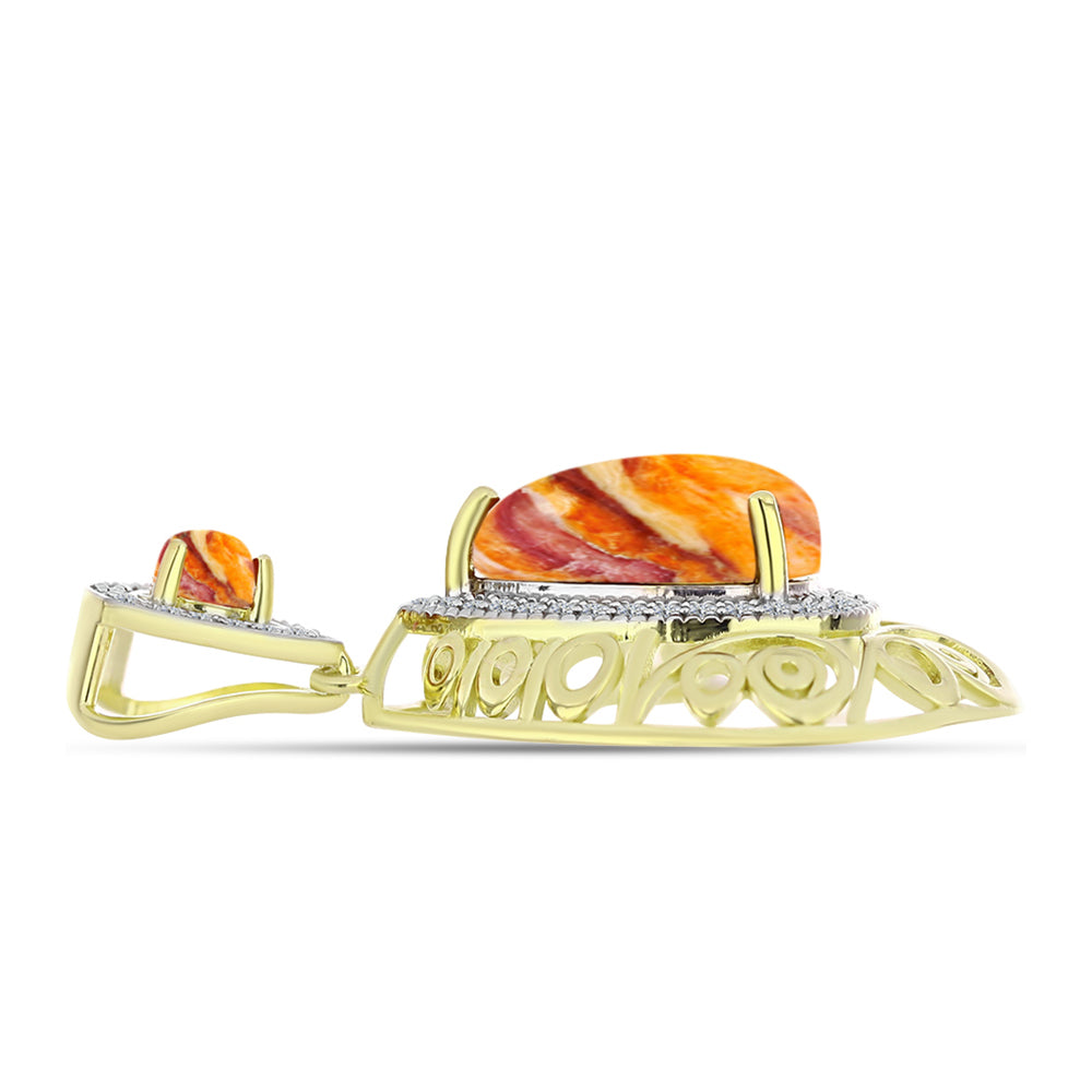 Pandantiv din Argint 925 Placat cu Aur ( 4.38 grame ) cu Jaspul "Lion's Paw" și Topaz Alb 5.77 Carate