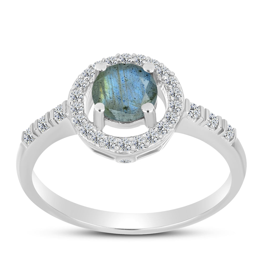 Inel din Argint 925 ( 2.43 grame ) cu Labradorit și Topaz Alb 1.07 Carate