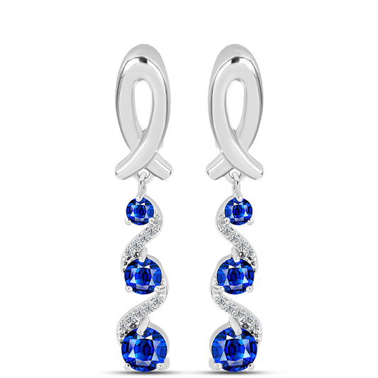 Cercei din Argint 925 ( 4.89 grame ) cu Safir Albastru Australian și Topaz Alb 2.75 Carate