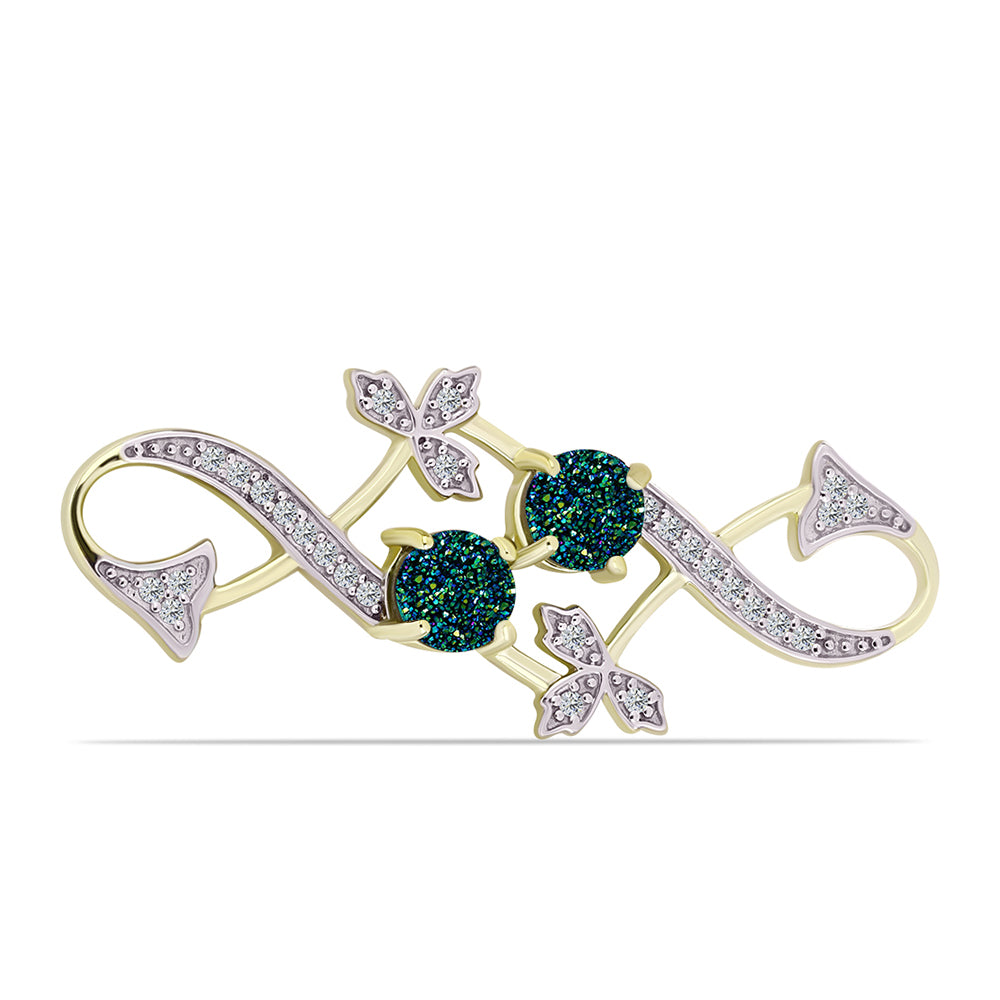 Broşă din Argint 925 Placat cu Aur ( 4.5 grame ) cu Drusy Verde și Topaz Alb 2.1 Carate 1 